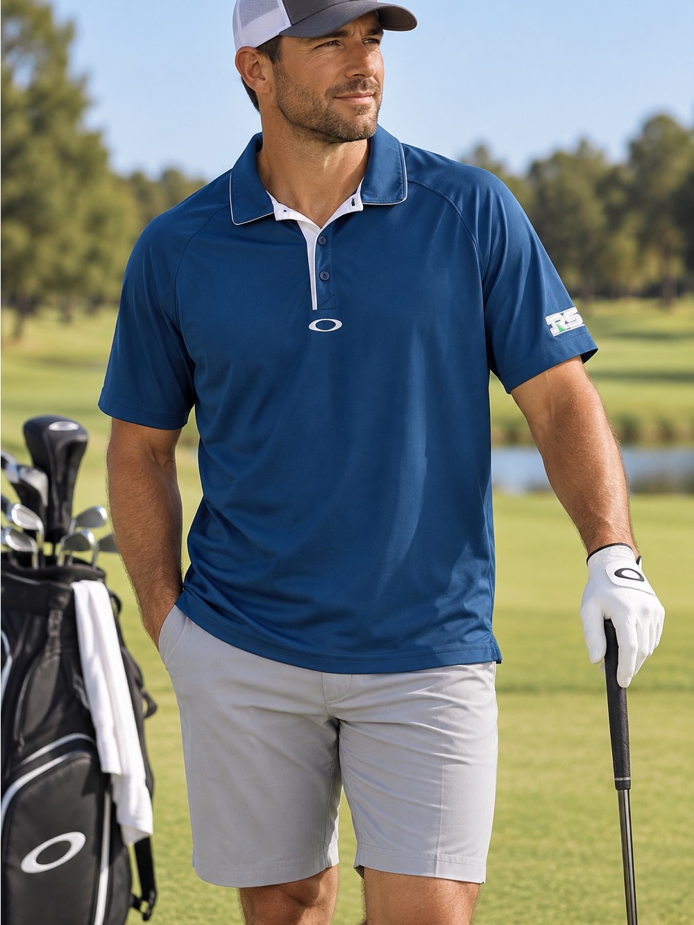 Oakley Deep Blue Golf Polo with White Trim - Medium